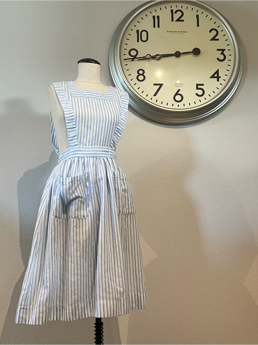Vintage Light Blue and White Striped Medical Pinafore Dress